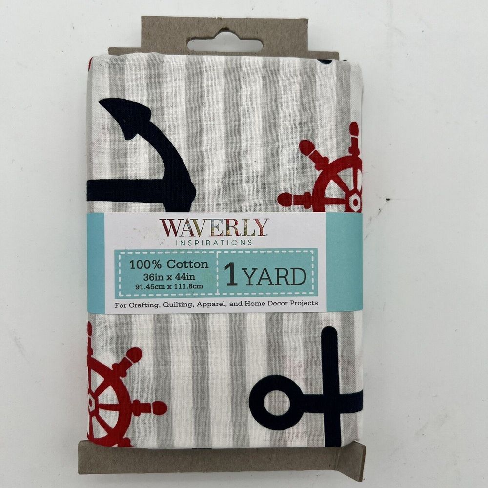 Waverly Inspirations Navy Blue Anchor 1 Yard Cotton Precut Sewing Fabric